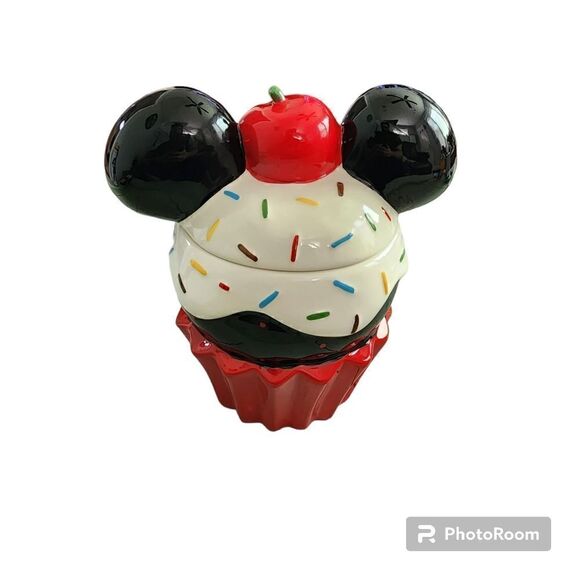 Disney Mickey Mouse Cupcake Sprinkles Cookie Jar Canister Ceramic - Picture 3 of 7